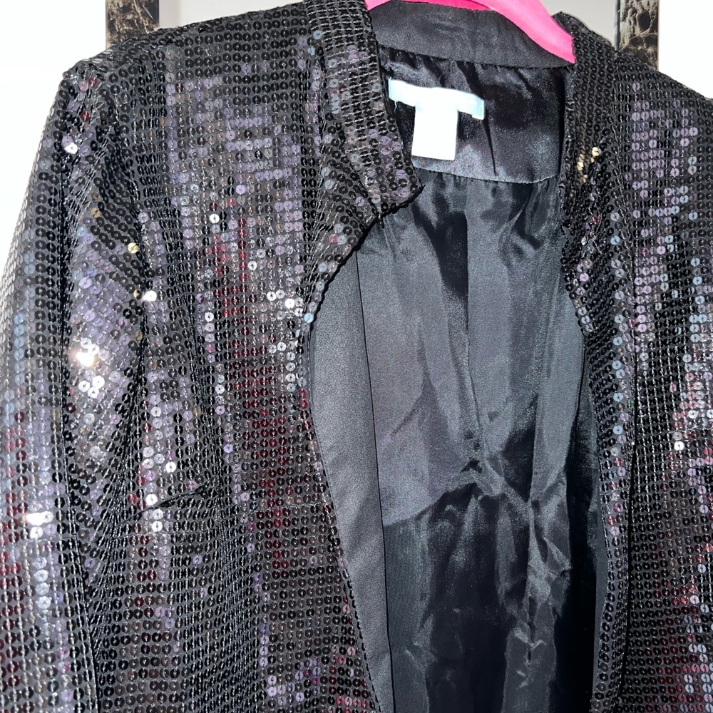 Womens Black Sequin Jacket Size Large